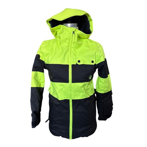 Volcom Winter Sports Jacket in Neon Hi Vis Yellow & Black Size Medium Long - Picture 1 of 10
